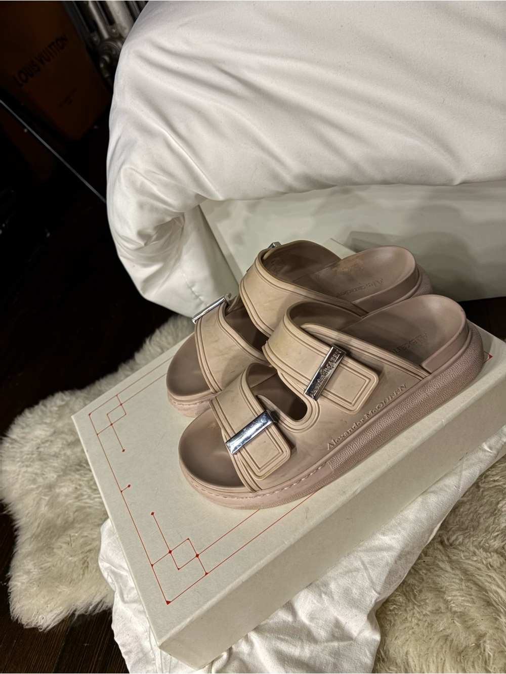 Alexander McQueen Blush Beige Double-Buckle Slide Sandals